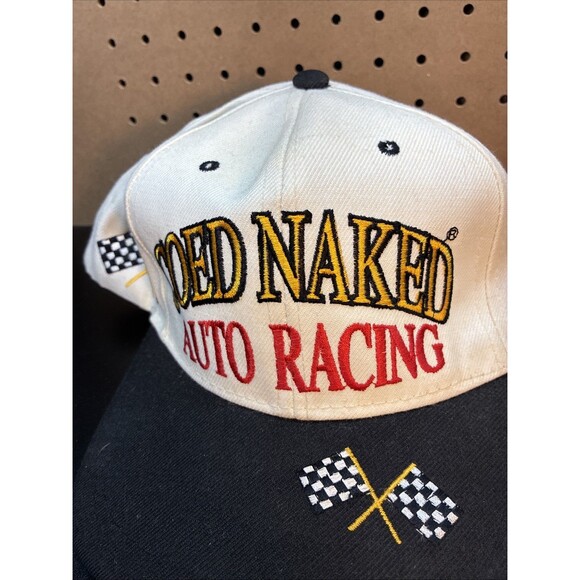Coed Naked Auto Racing Hat Snapback Vintage 90's White Poly/Wool trucker - Picture 3 of 10